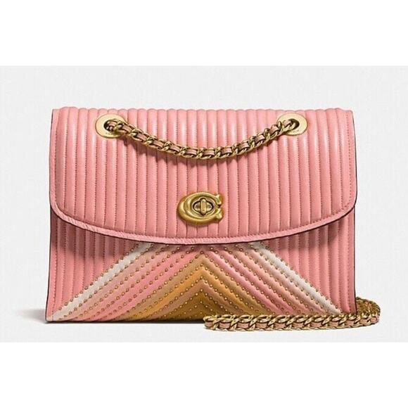 Coach Handbags - COACH Parker with colorblock quilting and rivets Peony NWT